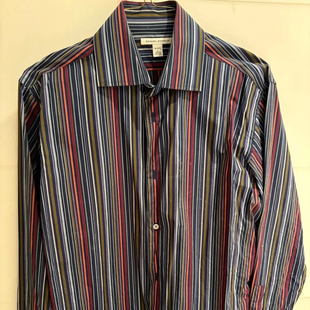 Banana Republic Men’s L 16-16.5 Multicolor Stripe 100% Cotton Button Down